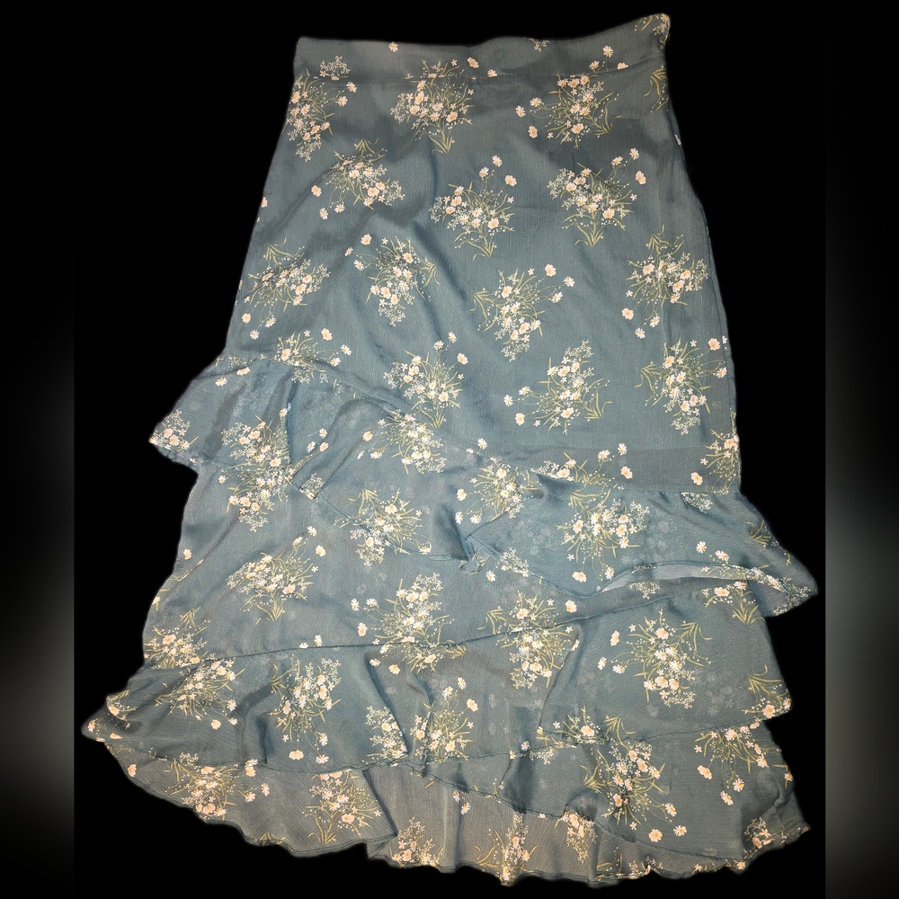 Miami Asymmetrical Floral Skirt in Blue and White